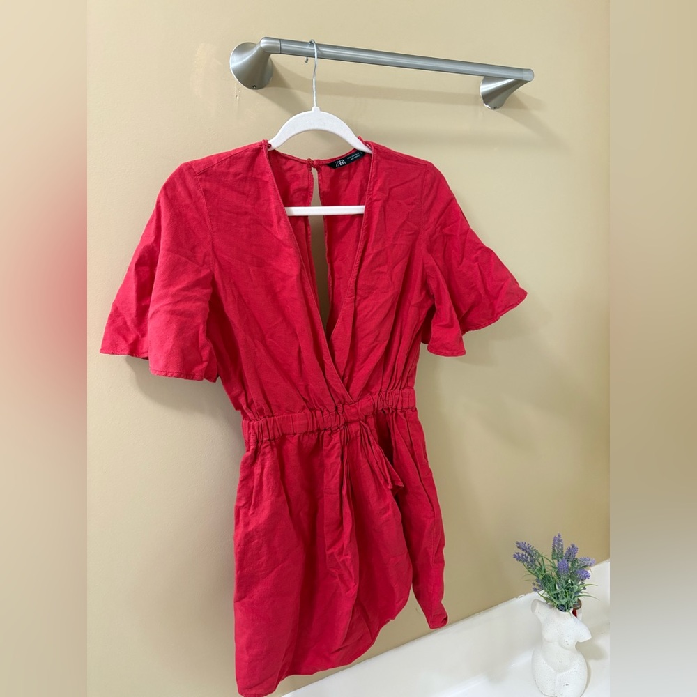 5/$20 Zara Linen Blend Playsuit Wrap Romper M